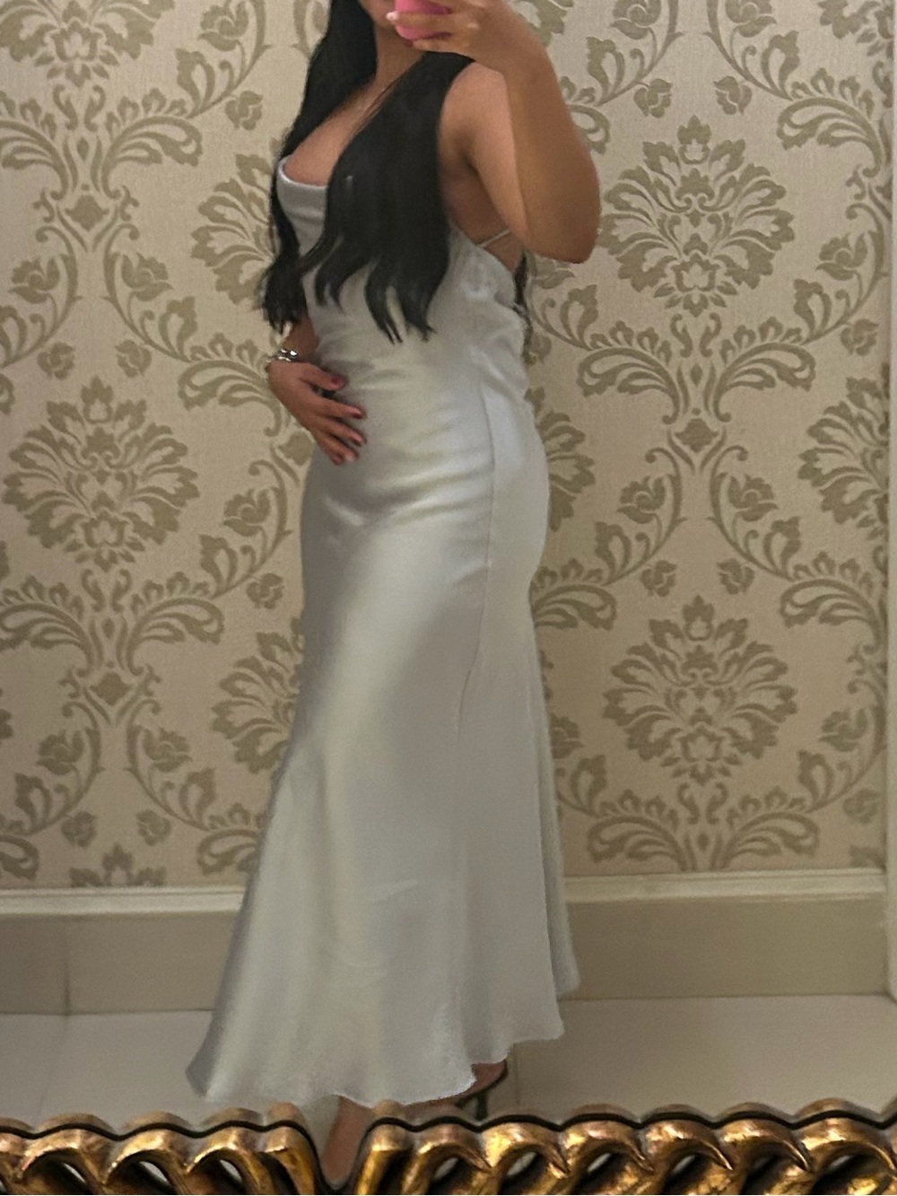 Zara Silver Satin Slip Maxi Dress with Low Back